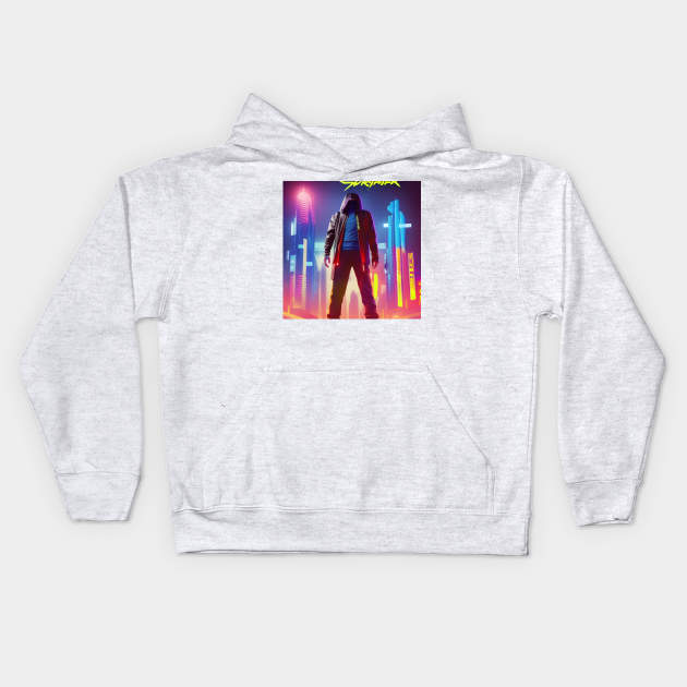 Cyberpunk city Kids Hoodie by Roguex